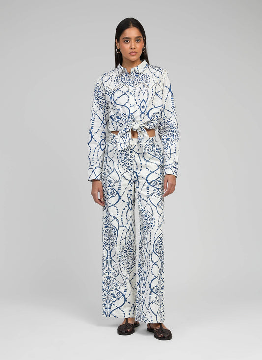 Camicia Cilou Indigo con stampa e dettagli in pizzo