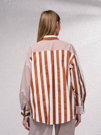 Tunica a righe in cotone con colletto a camicia