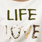 Felpa bianca con paillettes e scritta Life Love