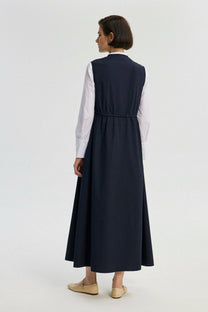 Gilet lungo in popeline arricciato blu navy