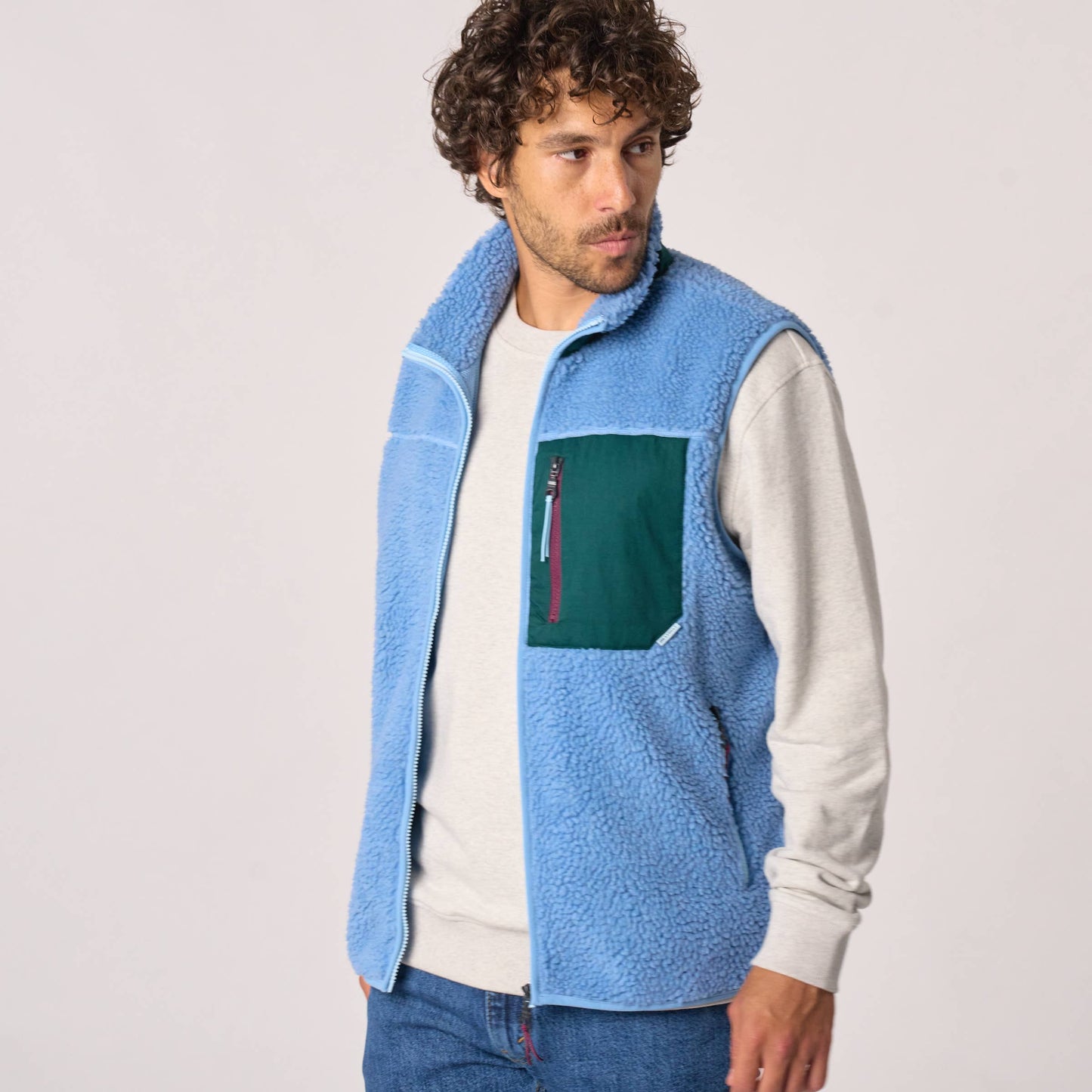 Gilet sherpa unisex con zip blu