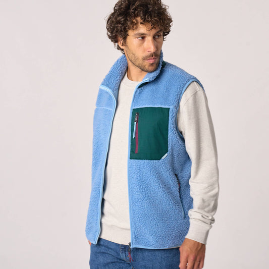 Gilet sherpa unisex con zip blu