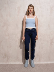 Jeans donna vita alta a gamba dritta in denim stretch