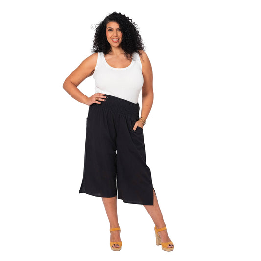 Pantaloni culotte estivi in lino curvy da donna