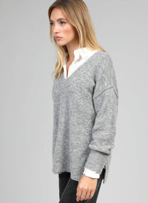 Maglione oversize Livya grigio mélange con scollo a V