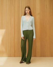Pantaloni a zampa larga in cotone traforato a zig zag