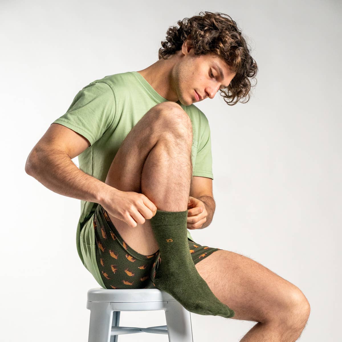 Calzini in cotone pettinato tinta unita verde khaki scuro