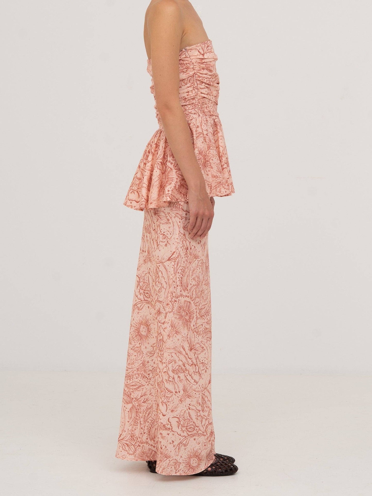 Gonna lunga rosa con stampa sistema solare Sophia
