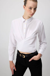 Camicia avvolgente cropped in popeline ecru