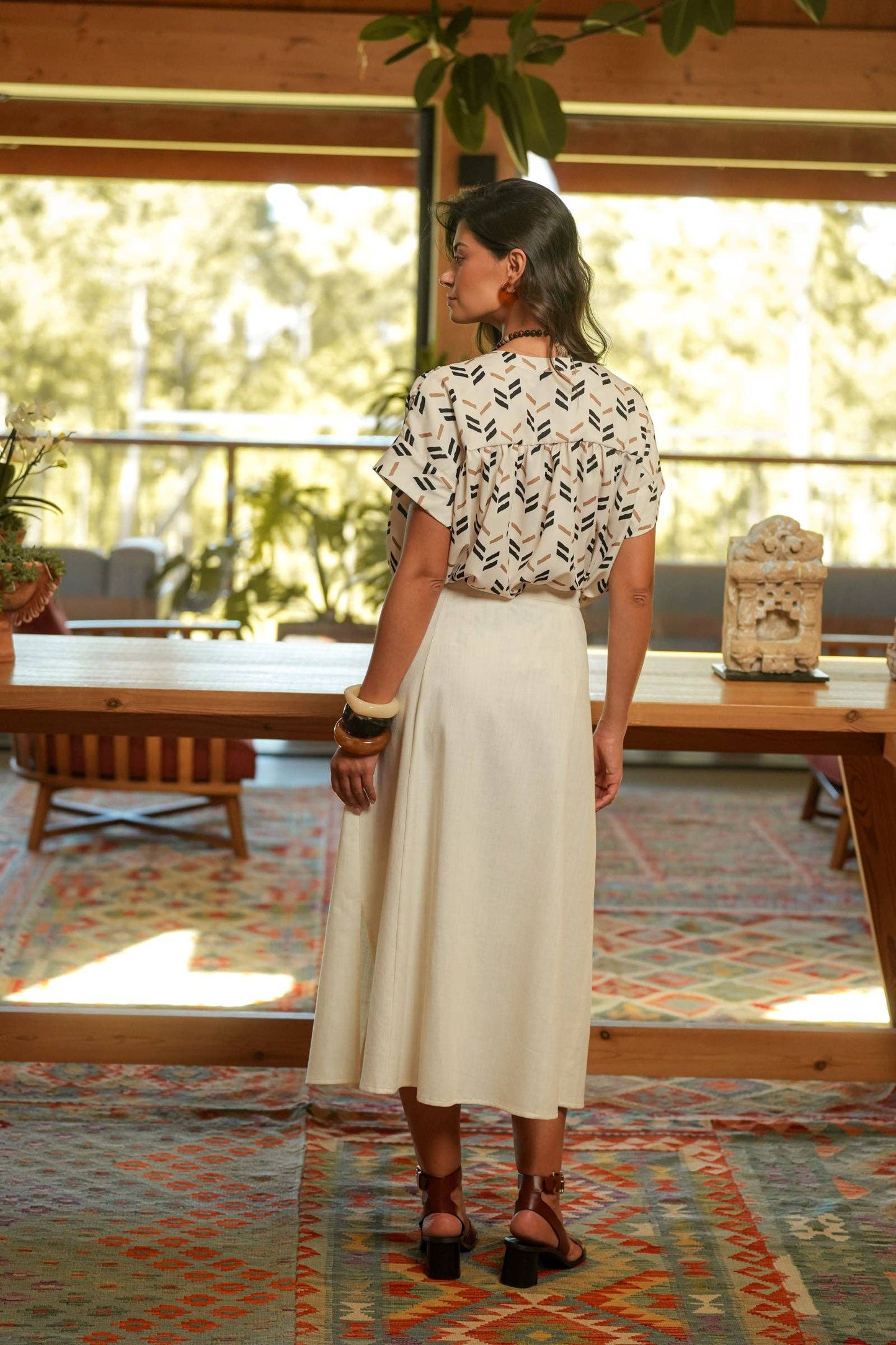 Gonna midi in cotone con bottoni