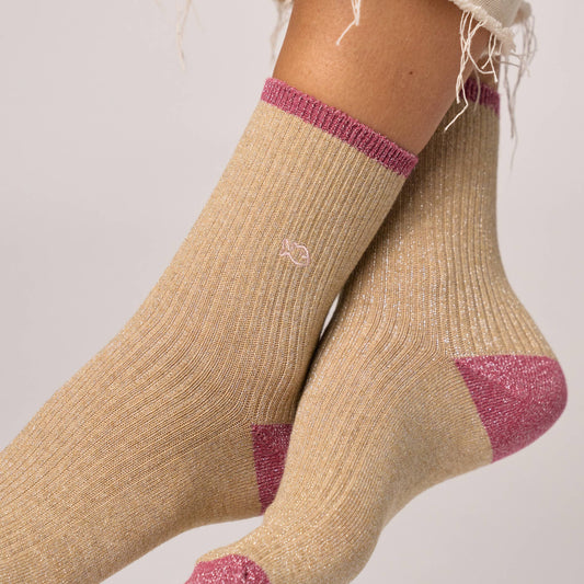 Calzini glitterati vintage in cotone pettinato beige