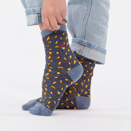 Calzini bambina leopardati glitter blu marino