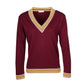 Maglione con scollo a V e bordi jacquard