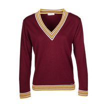 Maglione con scollo a V e bordi jacquard