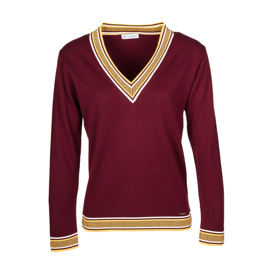 Maglione con scollo a V e bordi jacquard
