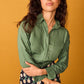 Camicia Rocio verde in cotone con pieghe