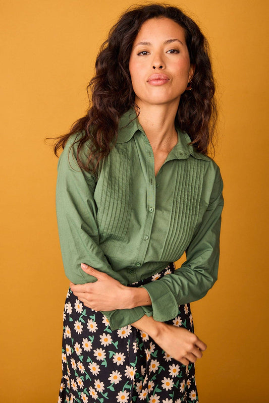 Camicia Rocio verde in cotone con pieghe