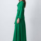 Abito lungo in raso drappeggiato verde smeraldo