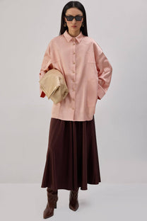 Camicia oversize in raso rosa