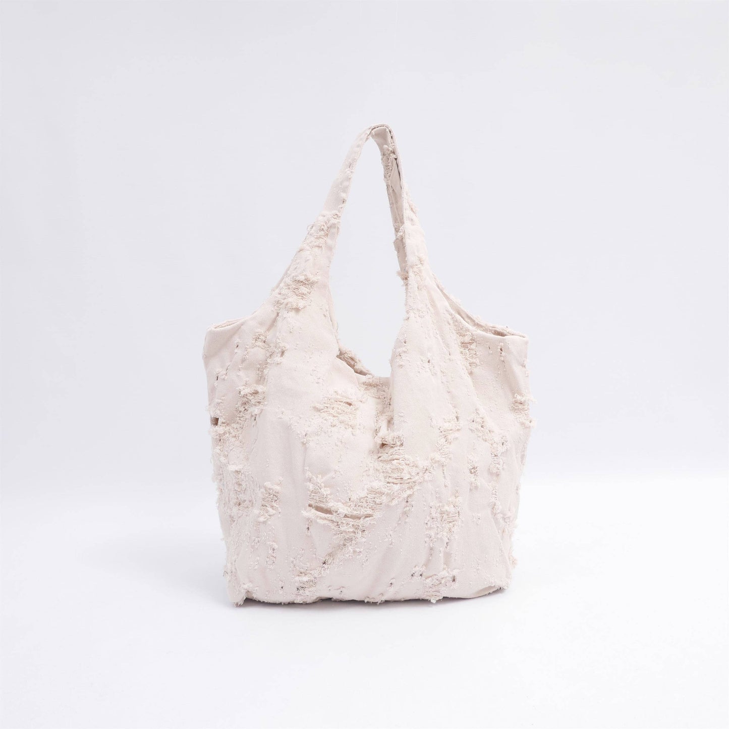 Borsa tote effetto denim in cotone con strappi