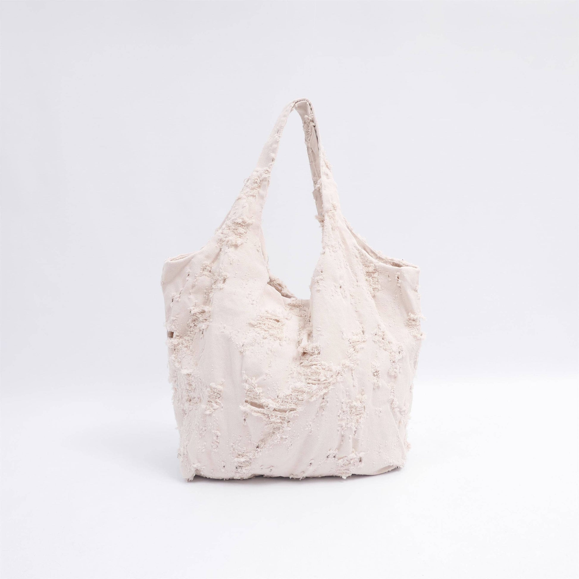 Borsa tote effetto denim in cotone con strappi