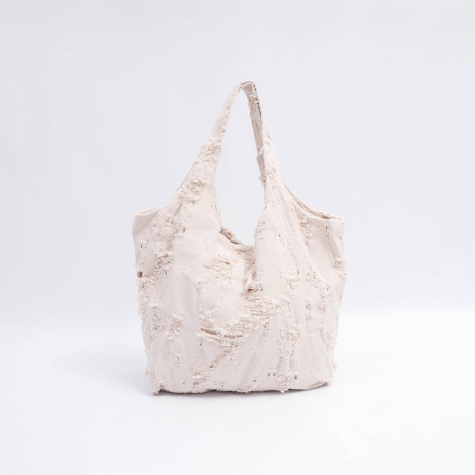 Borsa tote effetto denim in cotone con strappi