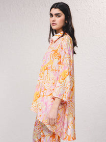 Vestito corto oversize in satin con stampa