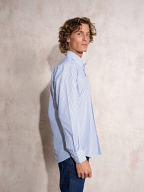 Camicia uomo a righe blu in cotone misto