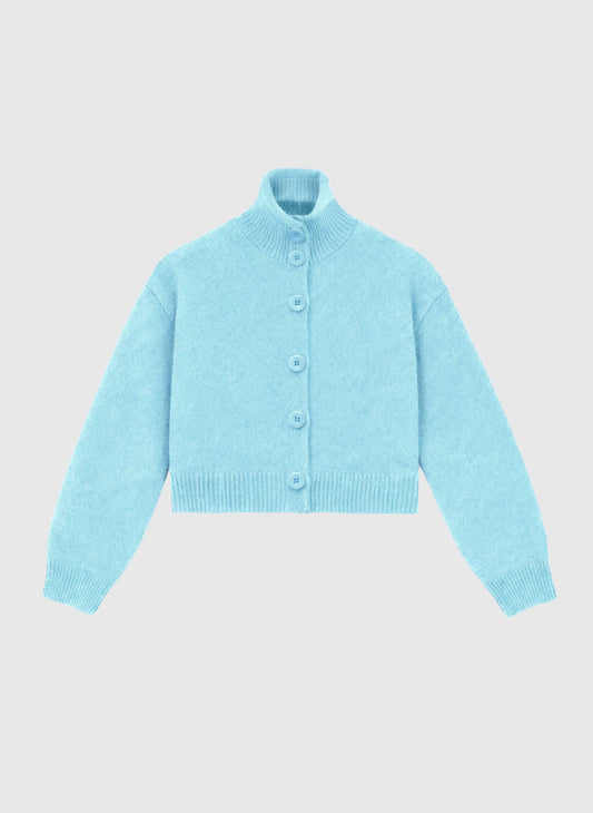 Gilet cardigan in maglia con collo alto color nuvola