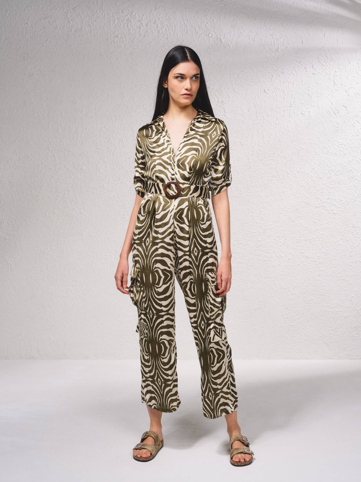 Tuta jumpsuit stampata con cintura regolabile