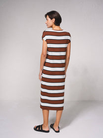 Abito midi in maglia a righe con scollo a V