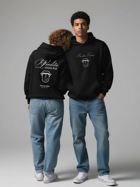 Felpa unisex con cappuccio Bendita Locura nera