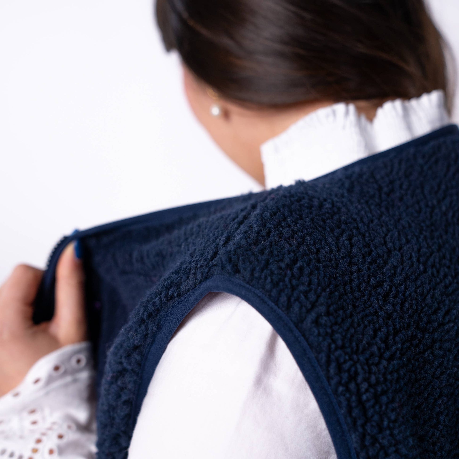 Gilet sherpa donna con zip blu navy