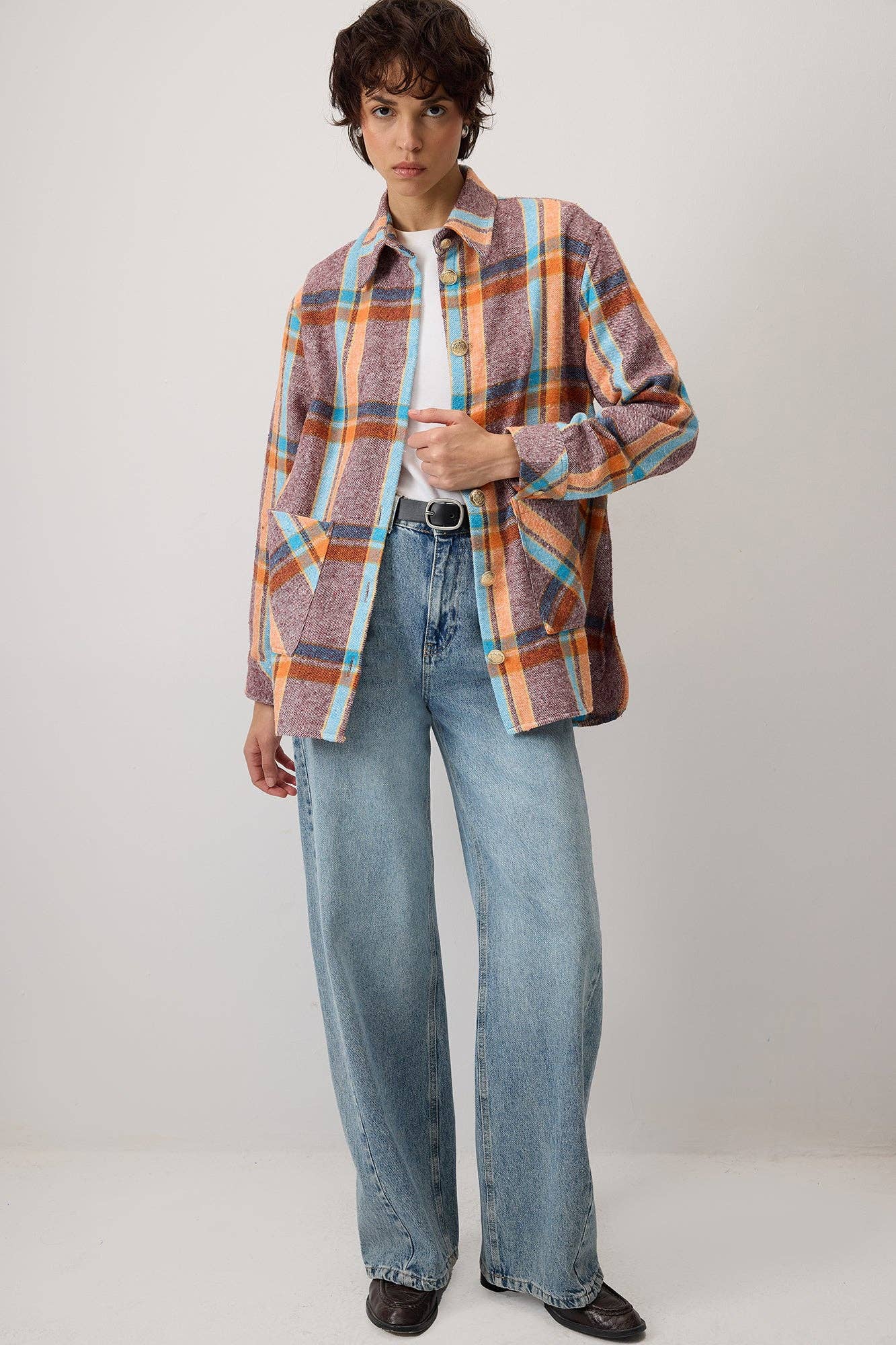 Giacca overshirt a quadri multicolor