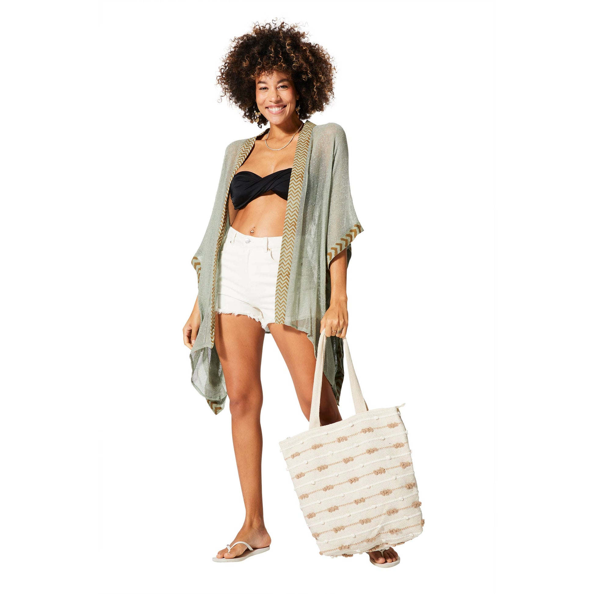 Kimono estivo verde a mezza lunghezza con maniche 3/4
