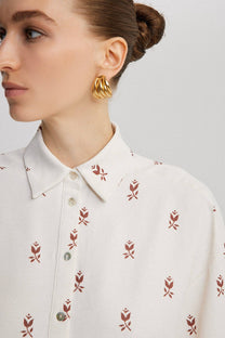 Camicia stampata oversize in misto lino