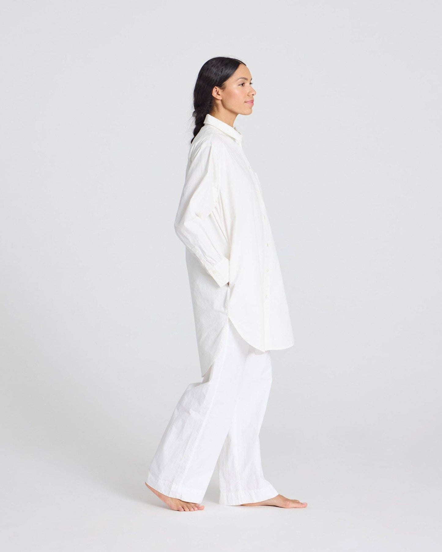Tunica camicia oversize in popeline di cotone biologico bianco