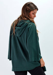 Mantella con cappuccio in maglia verde oliva