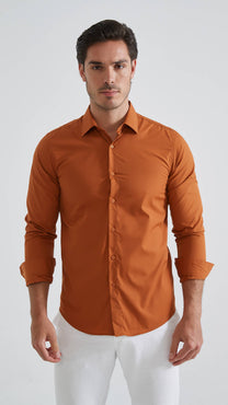 Camicia slim fit color bronzo