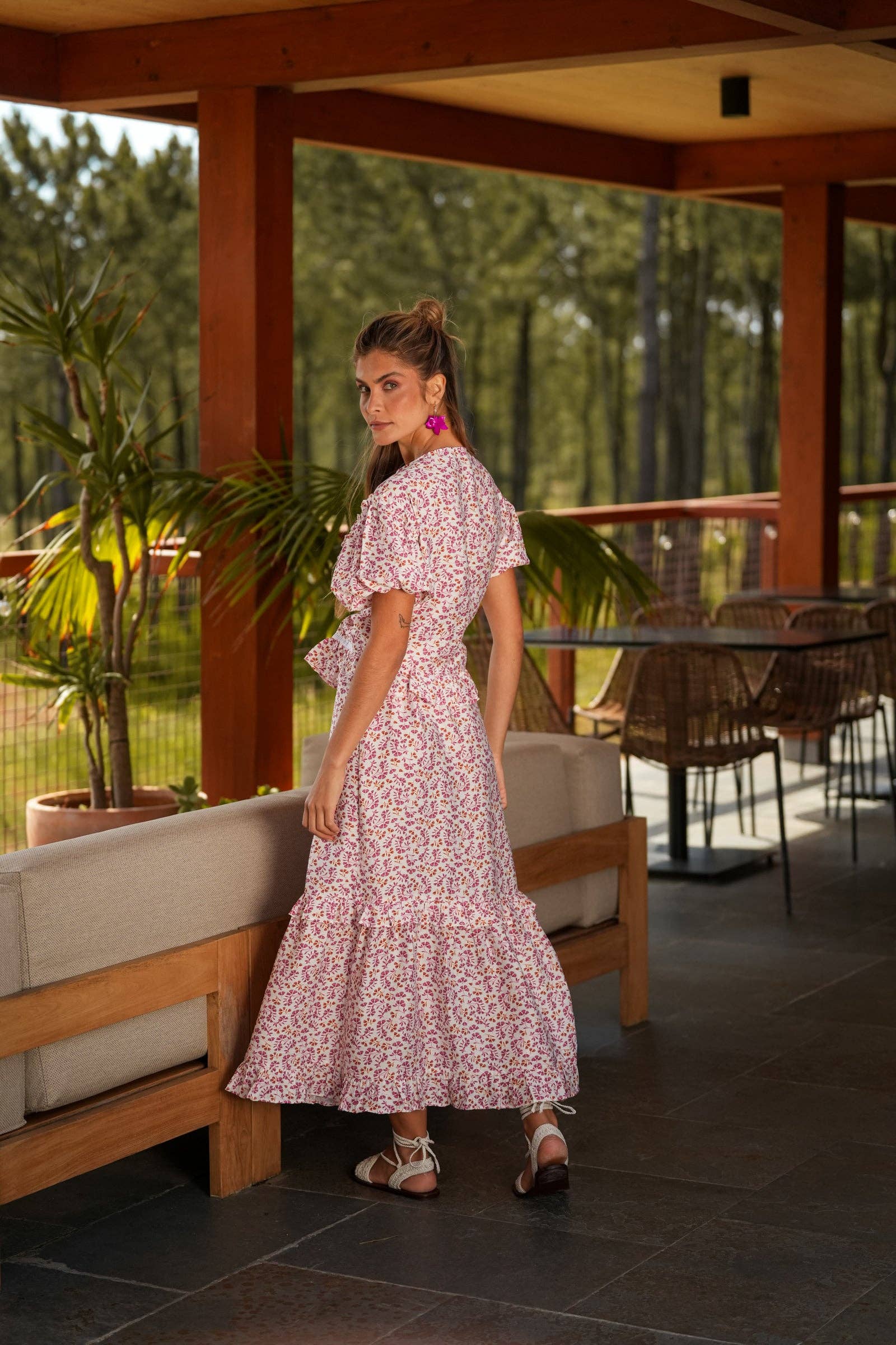 Gonna lunga a fiori con balze