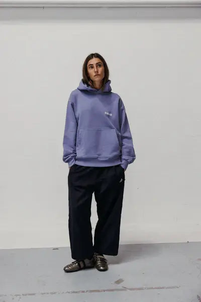 Felpa con cappuccio blu lavato oversize in cotone biologico