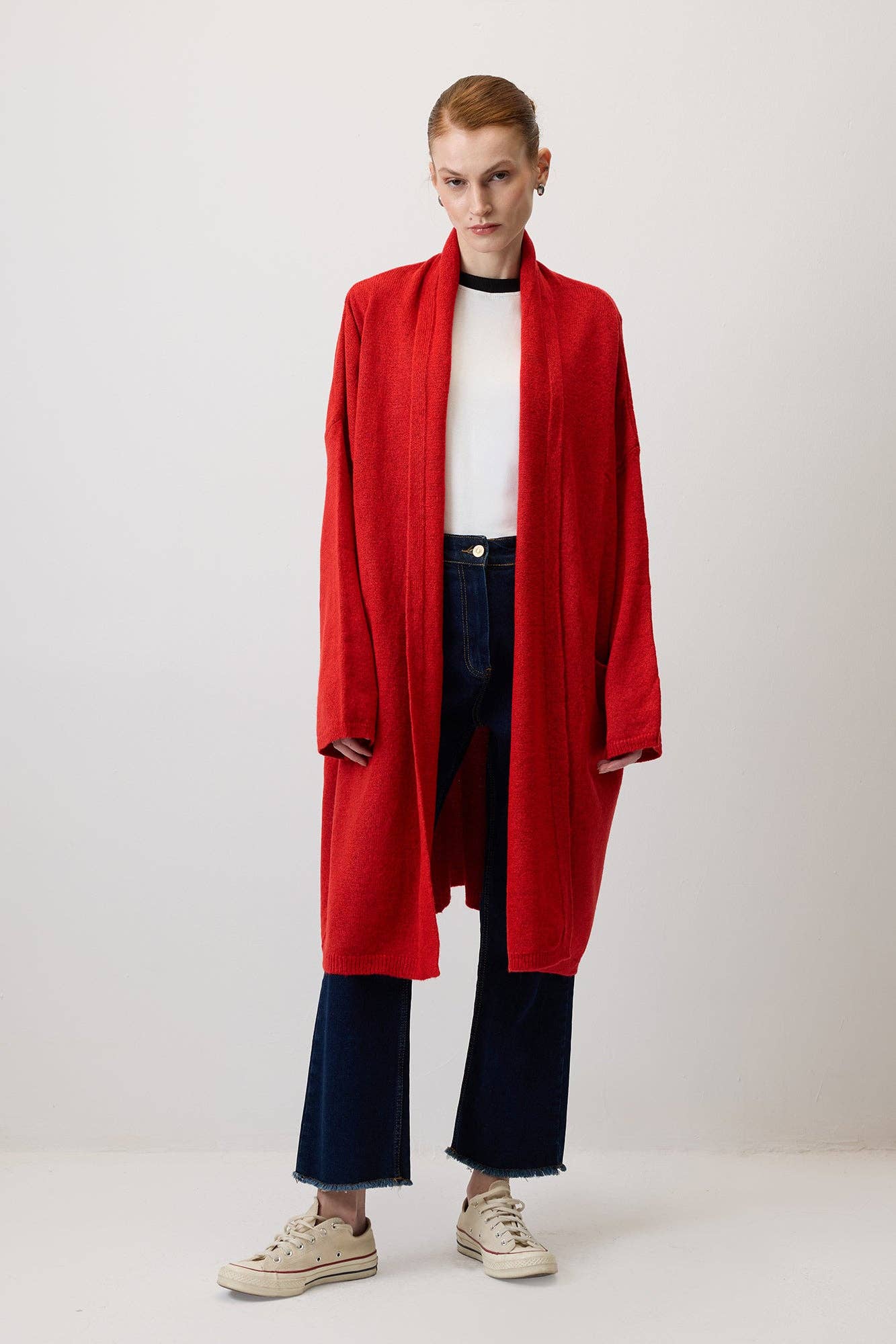 Cardigan oversize in maglia con tasche rosso