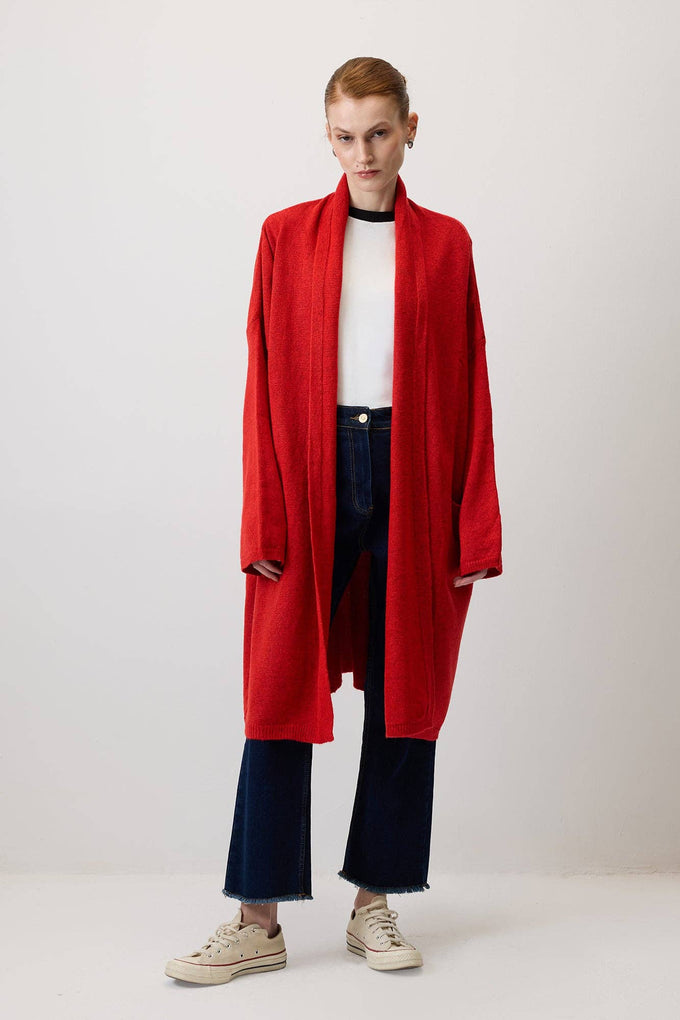 Cardigan oversize in maglia con tasche rosso