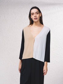 Giacca in maglia color block con scollo a V