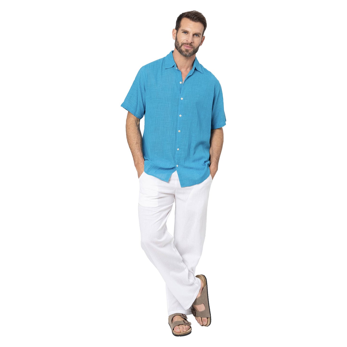 Camicia estiva uomo in cotone a maniche corte blu