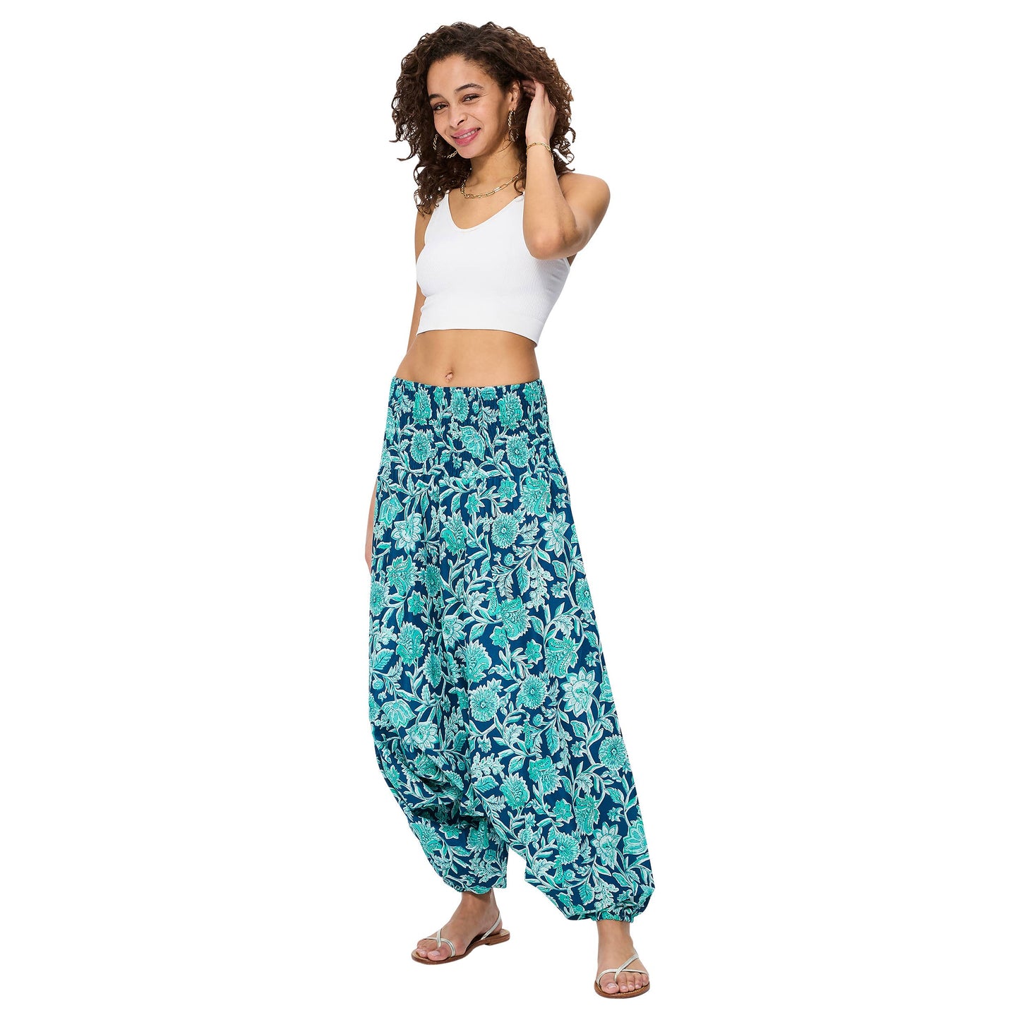 Pantaloni harem sarouel estivi 3 in 1 in cotone fantasia floreale