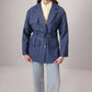 Giacca utility in lino blu navy con cintura e tasche