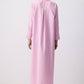 Abito camicia maxi a righe rosa con ricamo floreale
