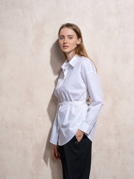 Tunica camicia in cotone con cintura