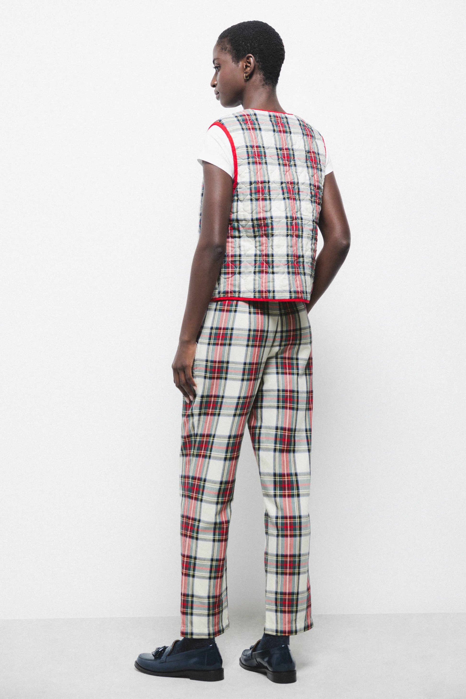 Pantaloni a sigaretta tartan in cotone